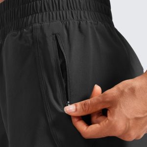 Women's High Waisted Running Shorts Mesh Liner - 3'' Dolphin Quick Dry Athletic Gym Track Workout Shorts Zip Pocket