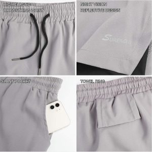 Mens 2 in 1 Running Shorts Quick Dry Athletic Shorts with Liner, Workout Shorts with Zip Pockets and Towel Loop